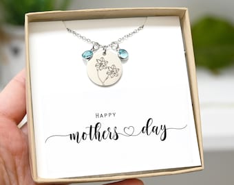 Mother's day gift mom mother grandma Combined Birth Month Flower Bouquet Necklace,  Mothers Jewelry Gift, Best Friend, Birthday Present dc