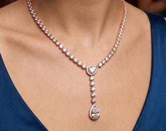 Diamond cubic zirconia Necklace Set, silver / Rose Gold Bridal Jewelry bridesmaid gifts prom