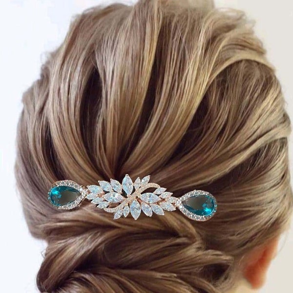 Teal blue something blue Bridal hair leaf vine comb  Bridal Hair Accessories Wedding Hair Accessories Silver Wedding hair piece   Prom