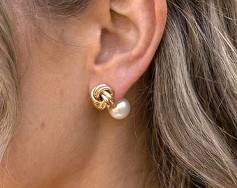 Knot Pearl Earrings pearl backing : Rose Gold/Silver , Bridesmaid Gift Set