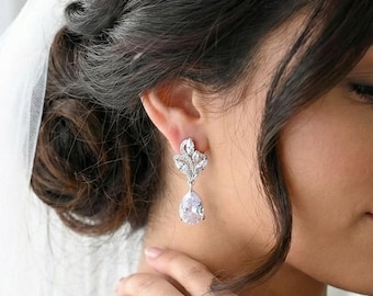 Teardrop Crystal CZ Bridal Earrings, Silver gold rose gold Wedding Jewelry bridesmaid gifts prom