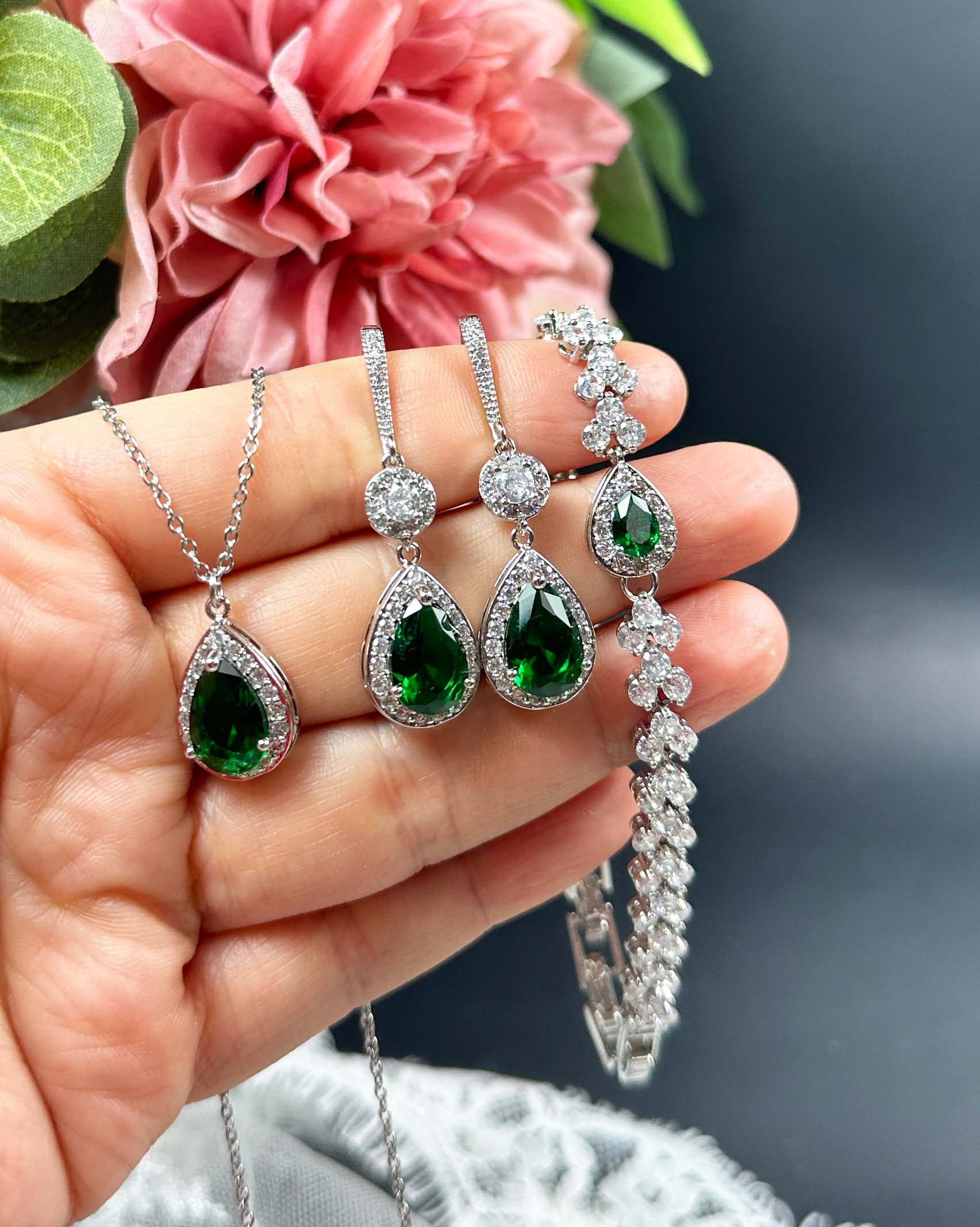 Emerald earrings costume jewelry discount