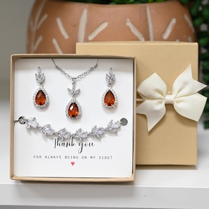 Cinnamon Smokey brown orange crystal earrings wedding jewelry necklace leaf bracelet Bridesmaid gift rust rustic prom graduation jewelry L3