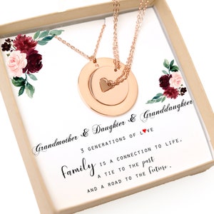 SET OF 3 NECKLACES , 3 generations of love , gift for her Grandmother Mother daughter Grand Daughter ,  Christmas Gifts, rose gold , silver