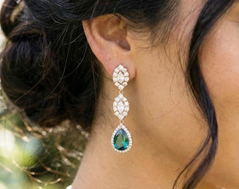 TEAL blue  #5 mother bride prom wedding bridal personalized Bridesmaid Gift Rose gold  ocean blue Bridesmaid Earrings  necklace  peacock  MQ