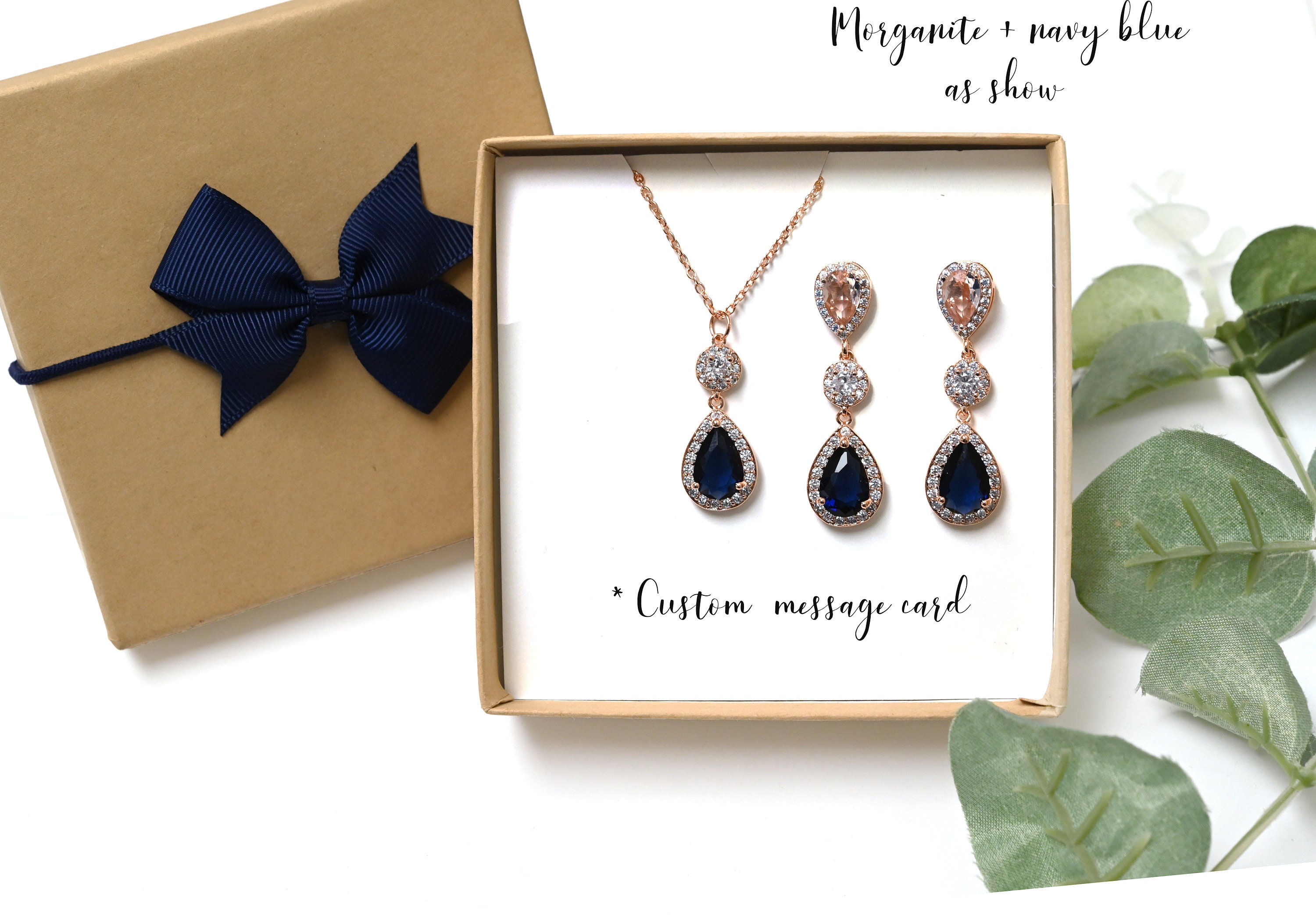Rose gold Navy Blue sapphire champagne morganite autumn fall Bridal Earrings Bridesmaid gift set Wedding Jewelry Bridesmaid Earrings