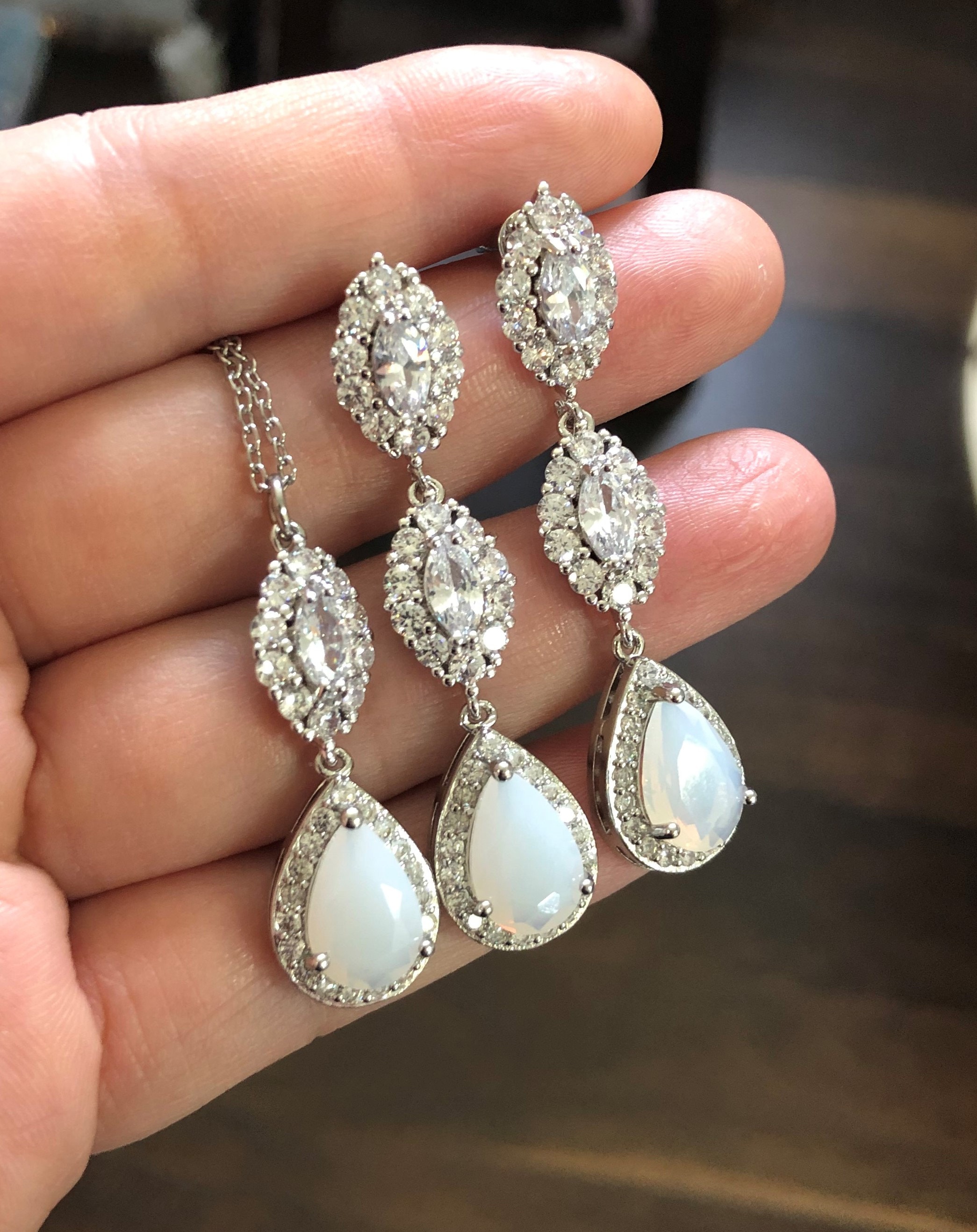 White Opal bridal Jewelrybridal Jewelry Setbridal Etsy