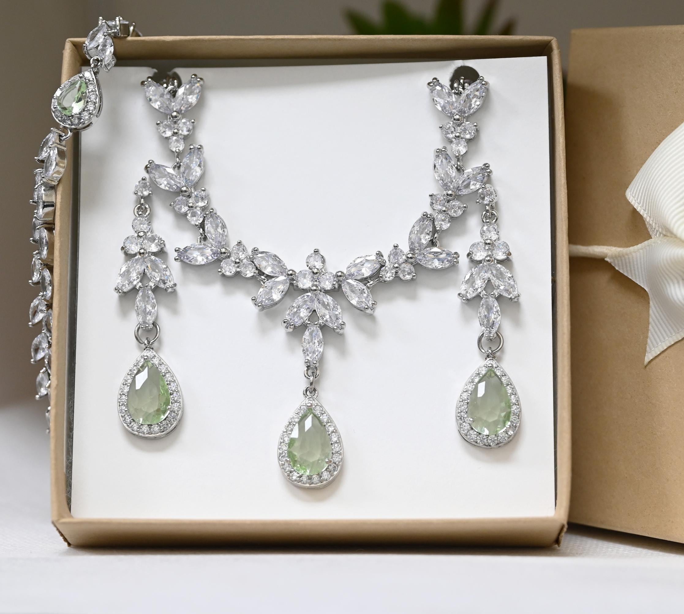 Bridal Wedding Jewelry Set – Silver Necklace, Earrings & Bracelet With Rhinestones | For Bride, Bridesmaid, Prom & Parties - View #12