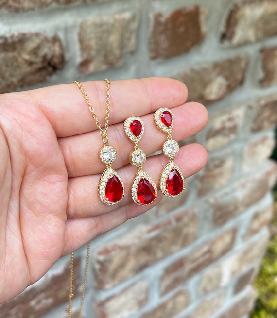 Ruby Red Earrings ,Bright Red Earrings,Gold Red Earrings,Gold Ruby Earrings ,Christmas Gift , Gift for Her , Co Workers , Wife ,holiday S12