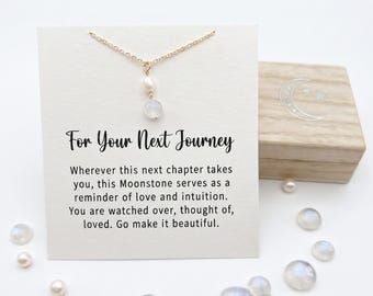 Moonstone Necklace for New Beginnings  Journey | Dainty Gold Pendant with Meaningful Message Card | Graduation & Going Away Gift for Her