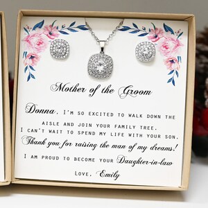Mother of the Bride Groom Gift, Gift for Mom, Mother in Law Jewelry, Wedding Jewelry Princess Necklaceearrings Mother groom Set