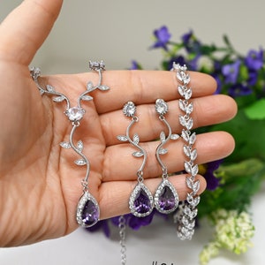 dark purple #24 mother jewelry gift for her mom mother Bridal  Wedding Necklace Earrings Bracelet  bridesmaid gifts Deep Purple Plum  L22