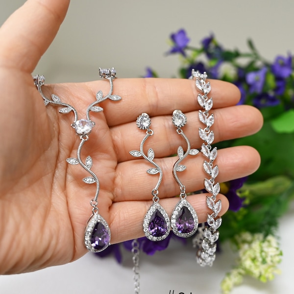 dark purple #24 mother jewelry gift for her mom mother Bridal  Wedding Necklace Earrings Bracelet  bridesmaid gifts Deep Purple Plum  L22