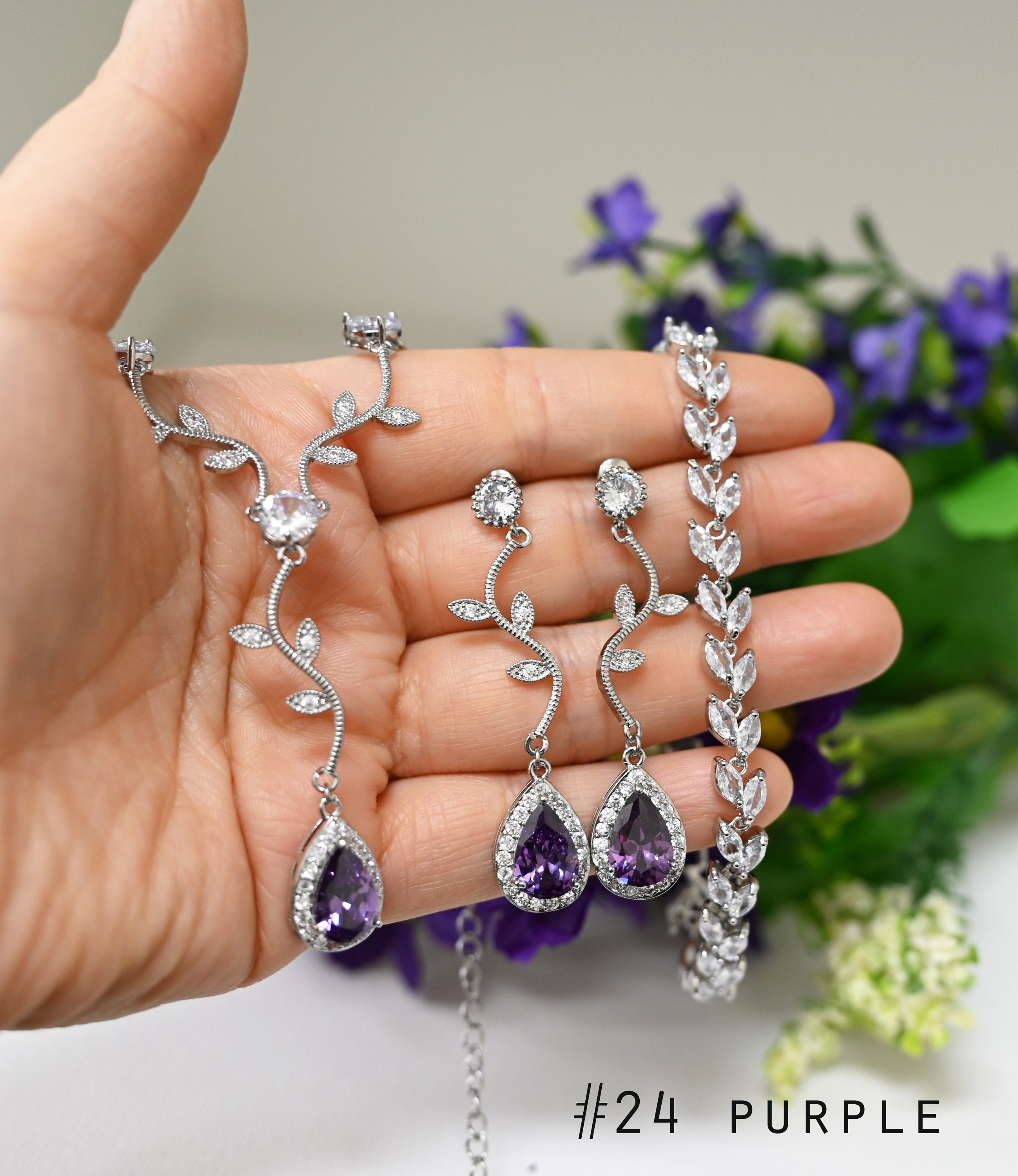 Plum Purple #23 Bridal Jewelry Wedding Necklace Earrings