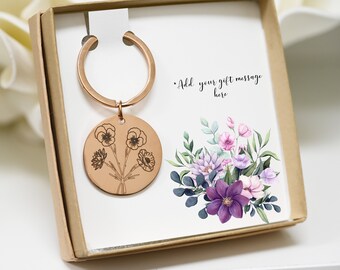 Mother's day Gifts for Mom Bouquet Flower keychain/Necklace Combined Birth Flower Birth Month Flower  Engraved Unique Family Gift Mother DC