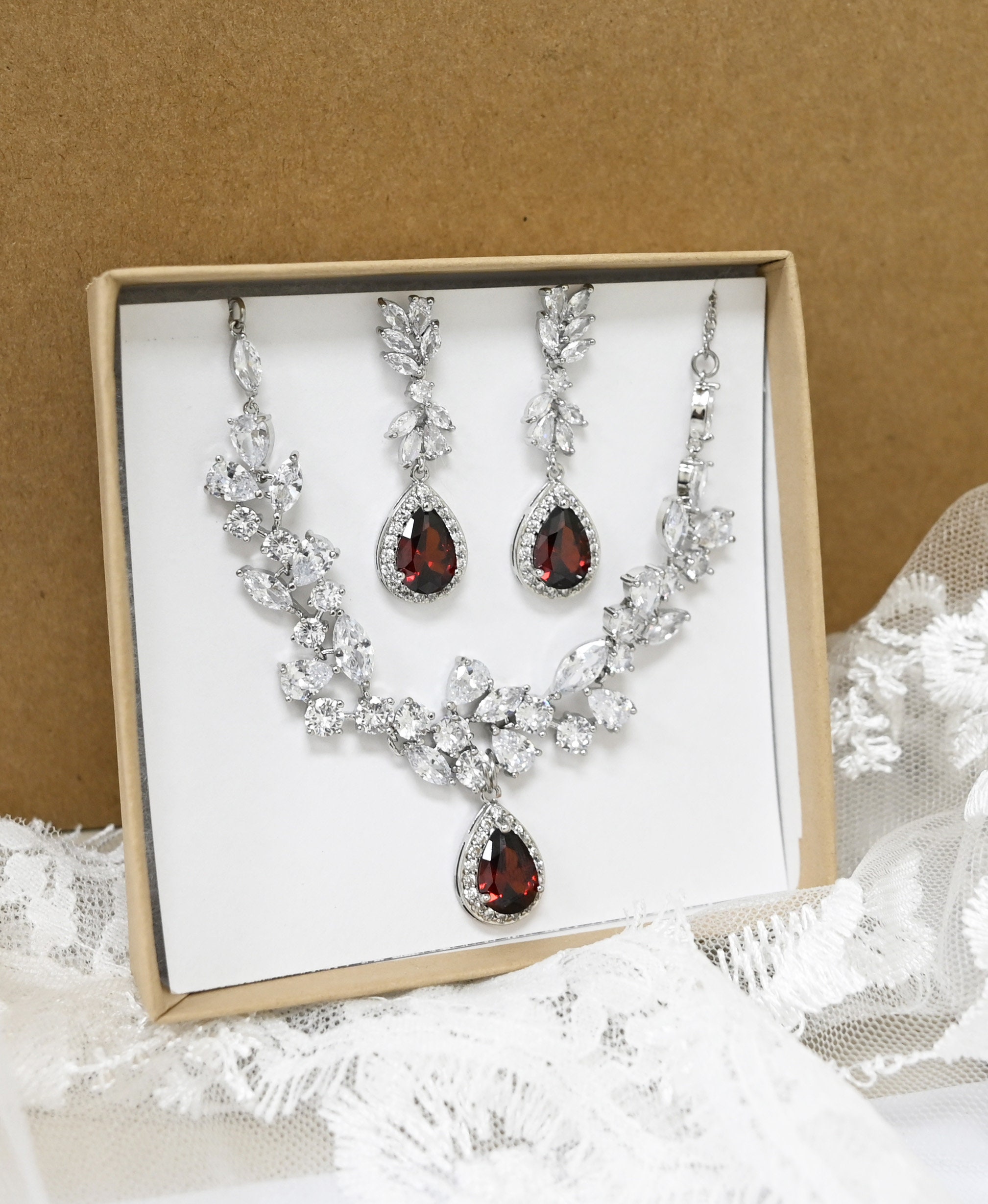 Barktasia Bridal Wedding Jewelry Set - Crystal Necklace, Earrings & Bracelet For Bride & Bridesmaids - View #12