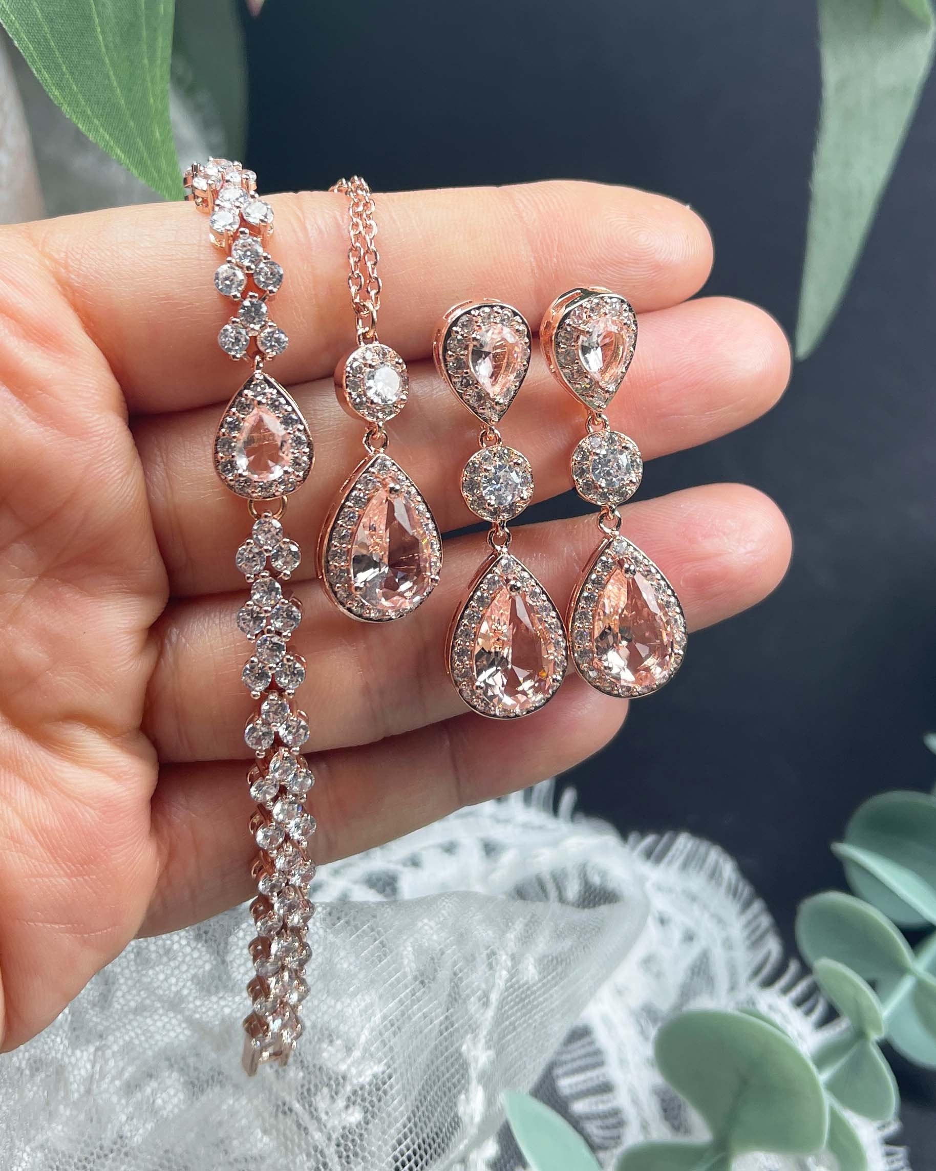 Morganite pink vintage rose Bridal jewelry Bridesmaid gifts earrings wedding dusty prom jewelry bracelet rustic terra cotta rust rusty s12