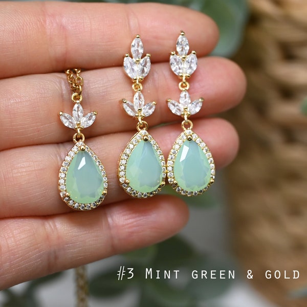Light green mint green Earring Bridesmaid gifts Jewelry jewelry Bridesmaid gift set 4 5 6 light green necklace mint green bracelet  3 LEAF
