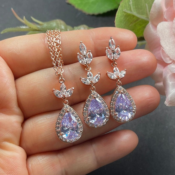 Lavender purple amethyst rose gold silver Wedding Jewelry Bridesmaid Earrings light purple Prom Bridal Earrings bridesmaid gift quniceañera