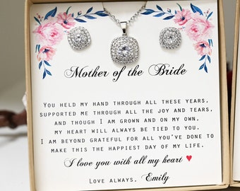 Mother of the Bride Groom Gift, Gift for Mom, Mother in Law Jewelry, Wedding Jewelry Princess Necklace+earrings