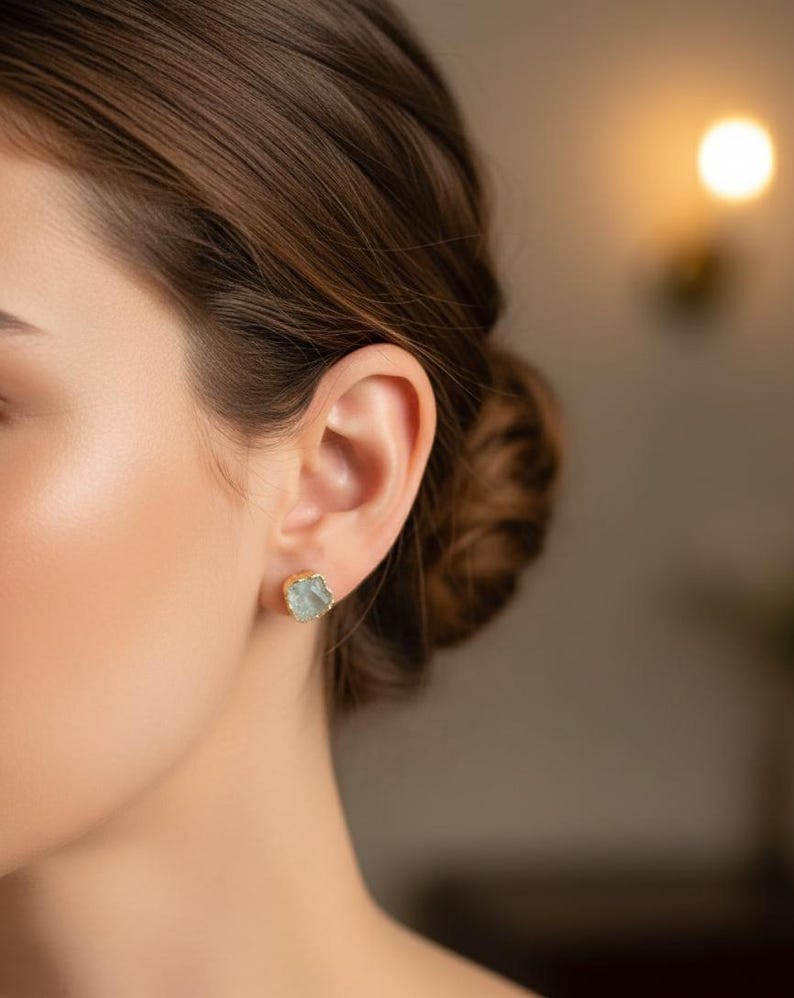Gift for her Aquamarine Post Earrings Aquamarine Stud Earrings March Birthday March Birthstone Bridesmaid Gift Aquamarine Jewelry RS image 5
