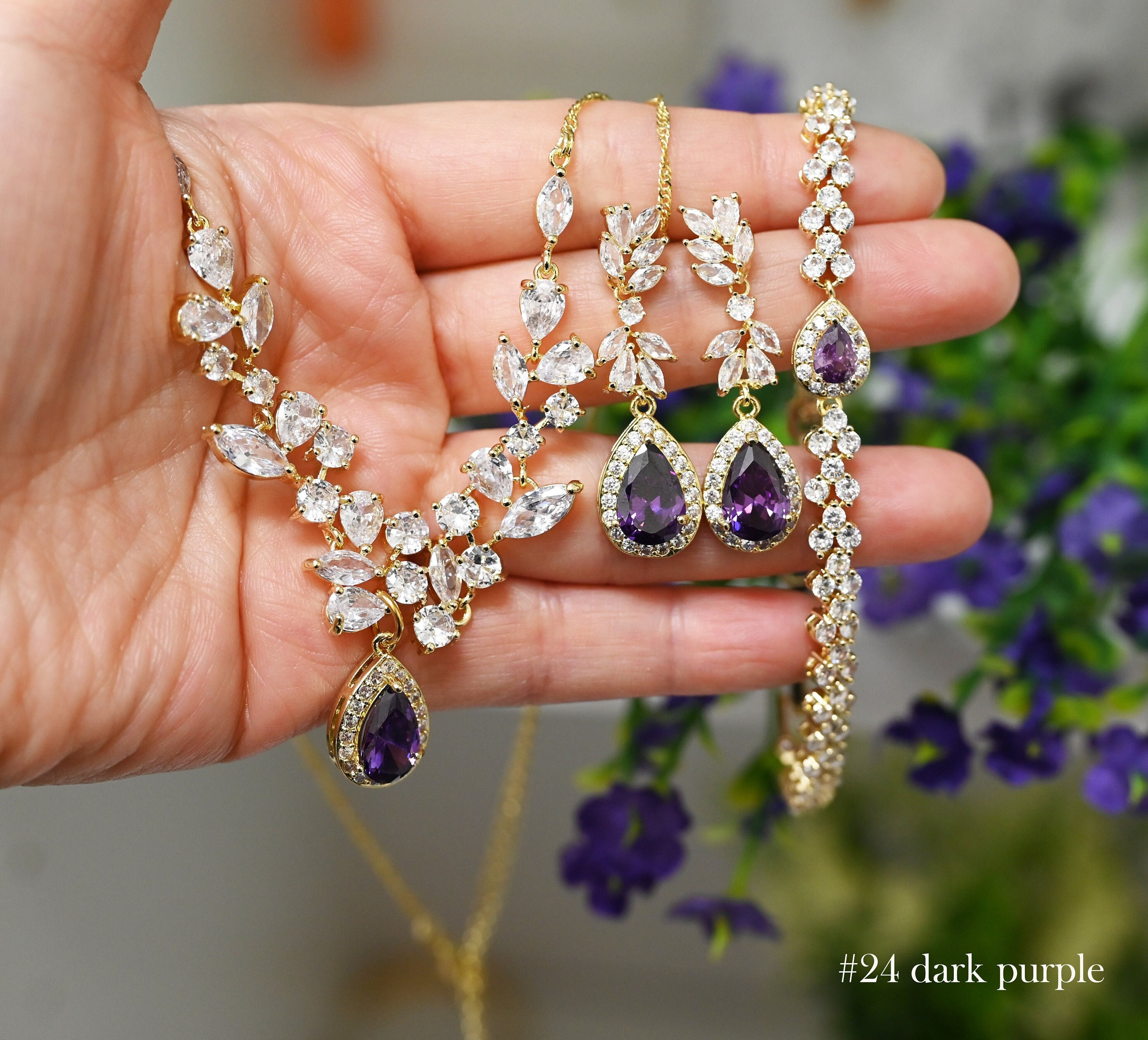 Purple Necklace Earrings