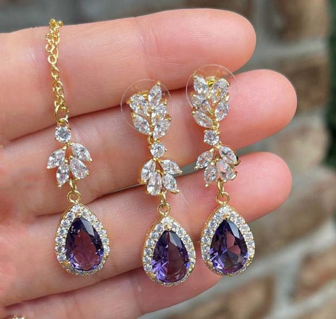 Purple Amethyst Dark Purple Plum Crystal Bridal Earrings - Etsy