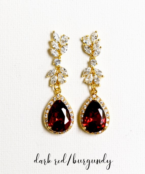 Burgundy dark red wine red Crystal earrings , dark red earrings , maroon red ,red necklace , clear Crystal LEAF BRACELET