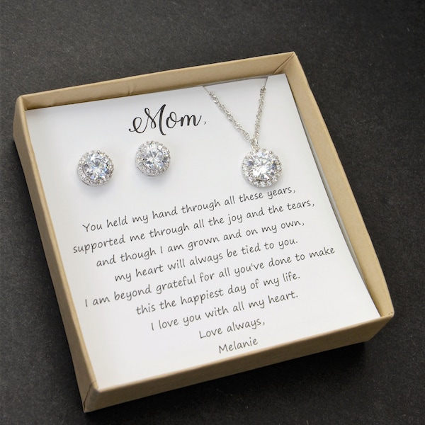 Mom gift set ,Custom Mother of the groom set, Mother of the bride set, Bridal jewelry set, Mothers' gift, Mother in law, 3c crystal bracelet