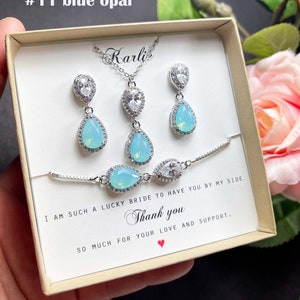 Blue opal #11 blue aqua silver Wedding Jewelry Bridal Earrings necklace bracelet bridesmaid gift set summer beach prom mother  bride groom