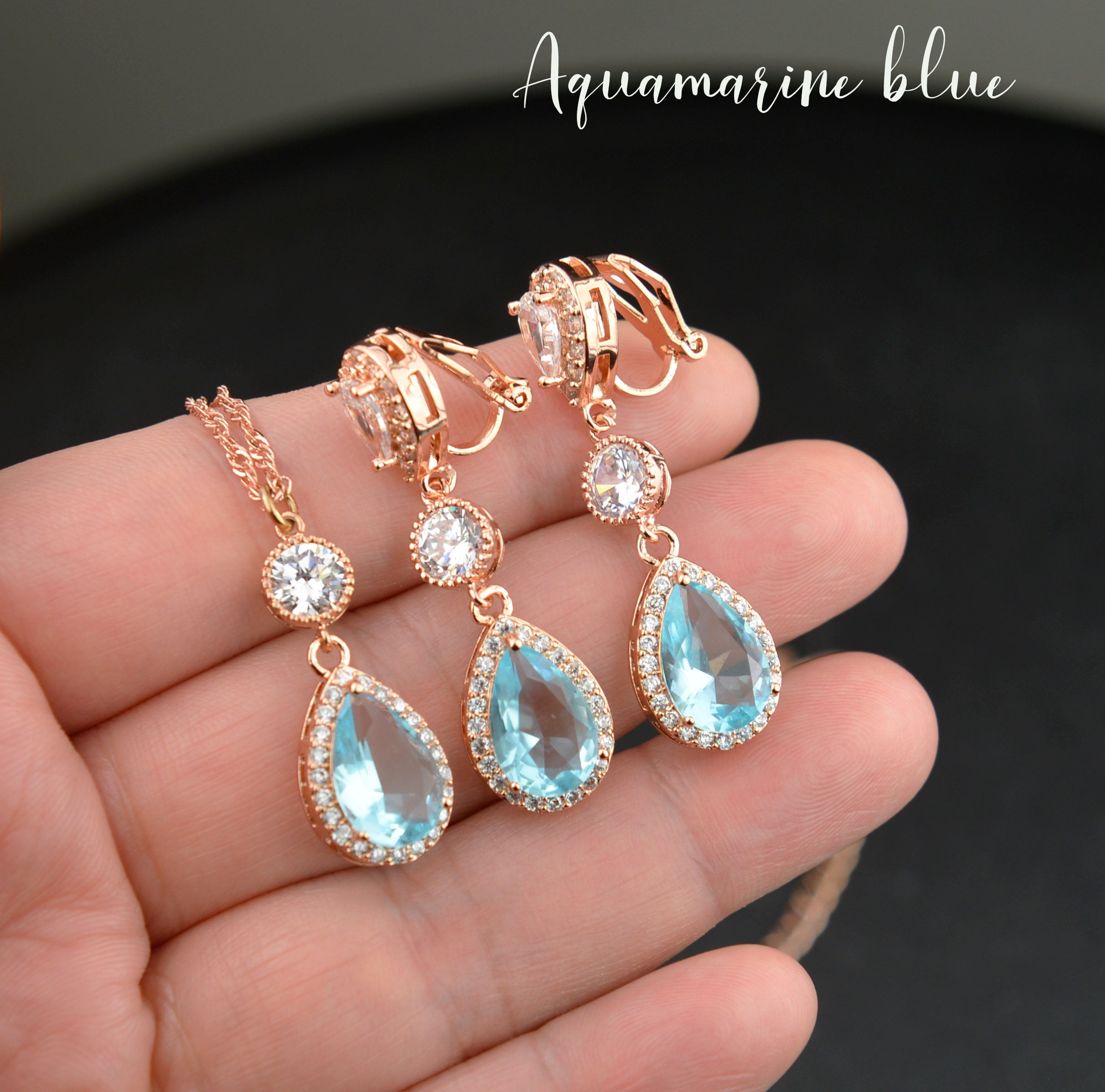 Aqua Aquamarine Blue Clip on Non Pierced Personalized Bridesmaid