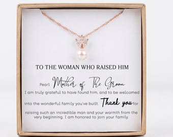 Mother of the Groom Necklace, The Woman Who Raised Him Pearl Necklace, Mother in Law Wedding Gift from Bride PS