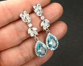 Aquamarine blue Crystal Bridal earrings Wedding jewelry Bridesmaid Gift necklace bracelet set LEAF BRACELET vine