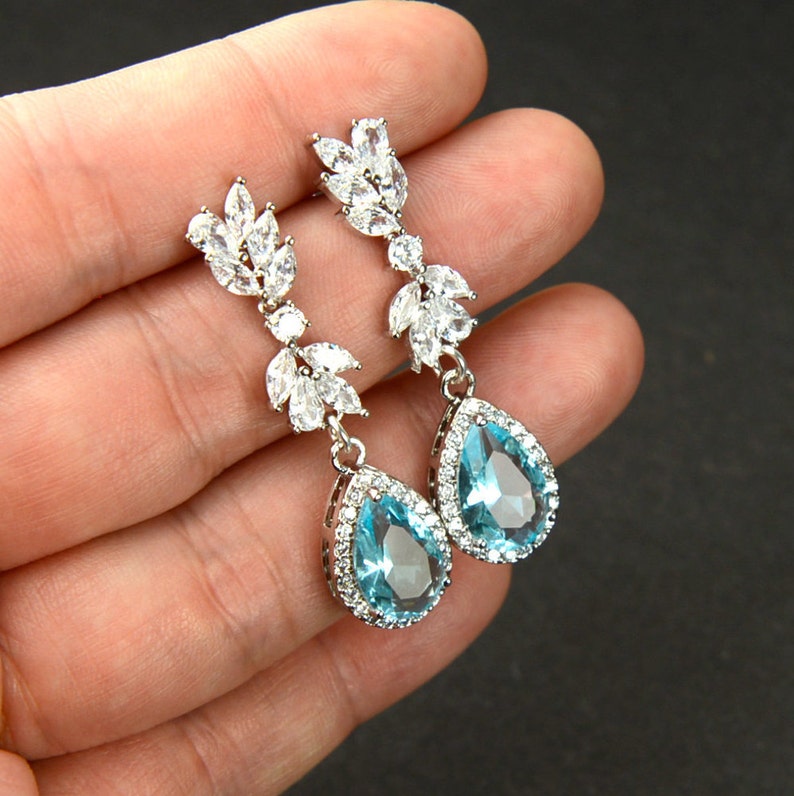 Aquamarine Blue Crystal Bridal Earrings Wedding Jewelry - Etsy
