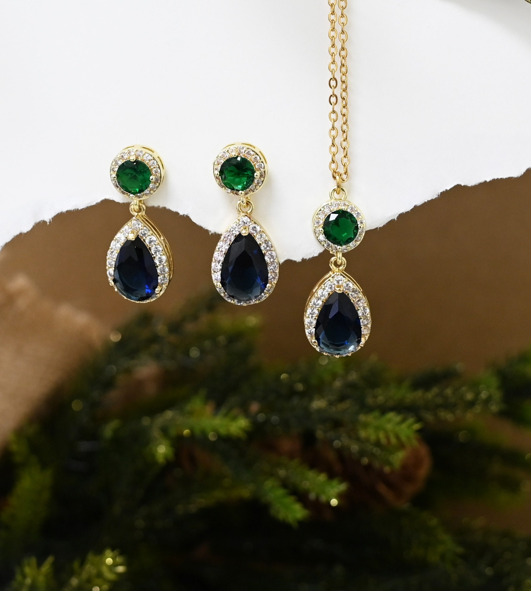 Emerald and sapphire earrings best sale