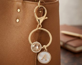 Personalized Initial Bag Charm, Custom Engraved Keychain, Birthstone Handbag  , Monogram Purse Charm, Custom Gift for Her, Bag Accessories