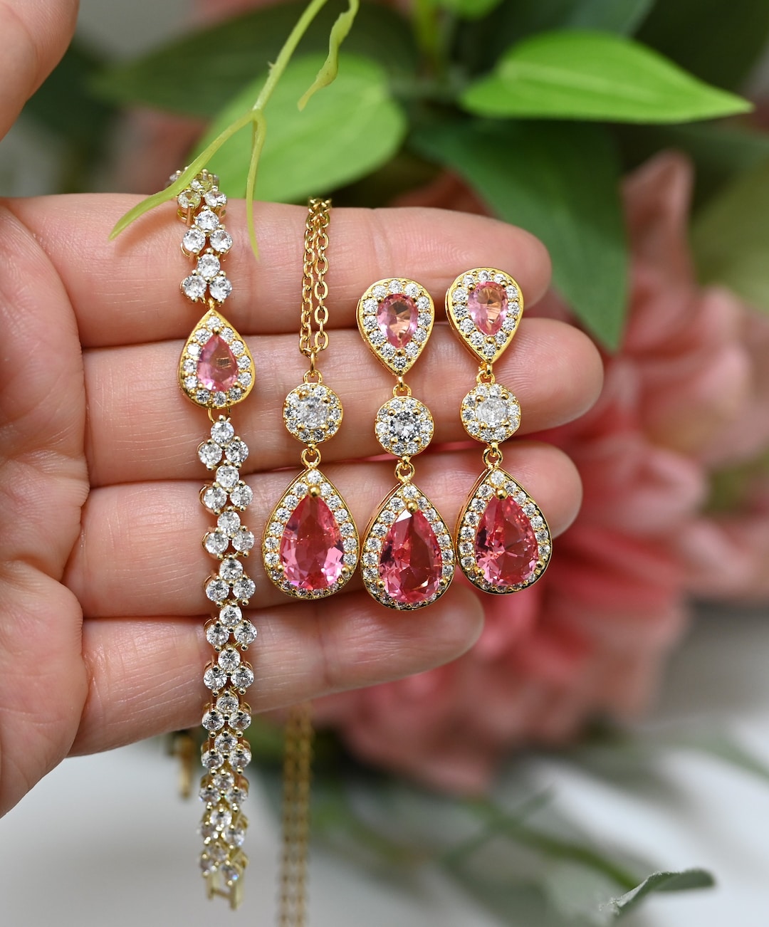 Berry pink fuchsia bright pink hot pink bridesmaid jewelry set bridesmaid gift bridesmaid necklace earrings bracelet bridal party gift s12
