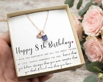 Gift for 8 year old girl,Teen birthday,8th birthday girl,8th birthday gift  teenager, eight  year old   birthstone Necklace P-RAW