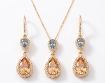 Champagne #17 Gold & Dusty light blue #8 , Teardrop Dangle secured HOOK Earrings, Bridal Jewelry prom bridesmaid gifts