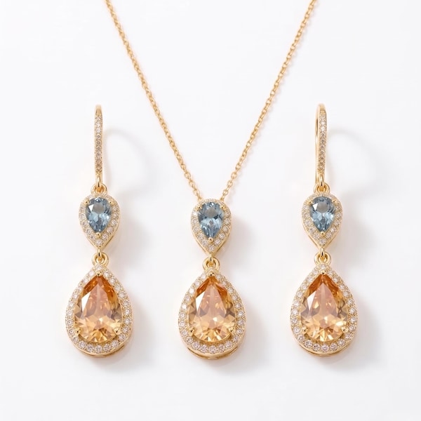 Champagne #17 Gold & Dusty light blue #8 , Teardrop Dangle secured HOOK Earrings, Bridal Jewelry prom bridesmaid gifts