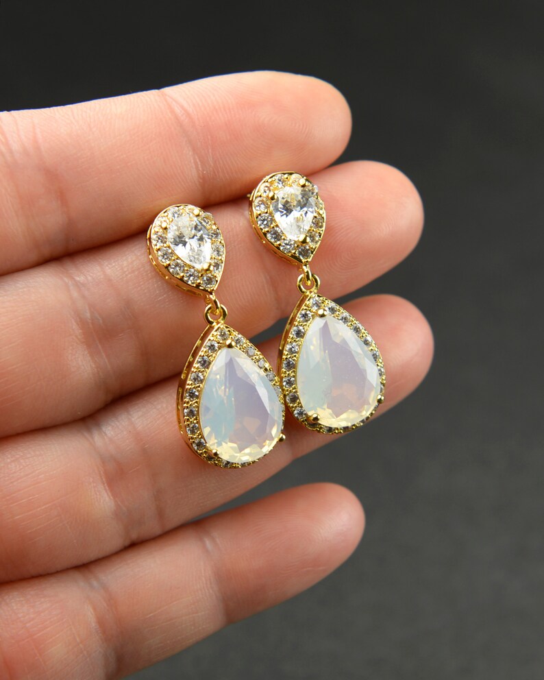 White Opal Gold Clip on Non Pierced Ears white Opal Earrings Etsy