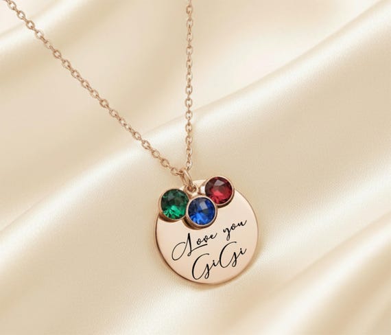 Personalized Gigi Necklace: Birthstone Grandkids Names, Gift for