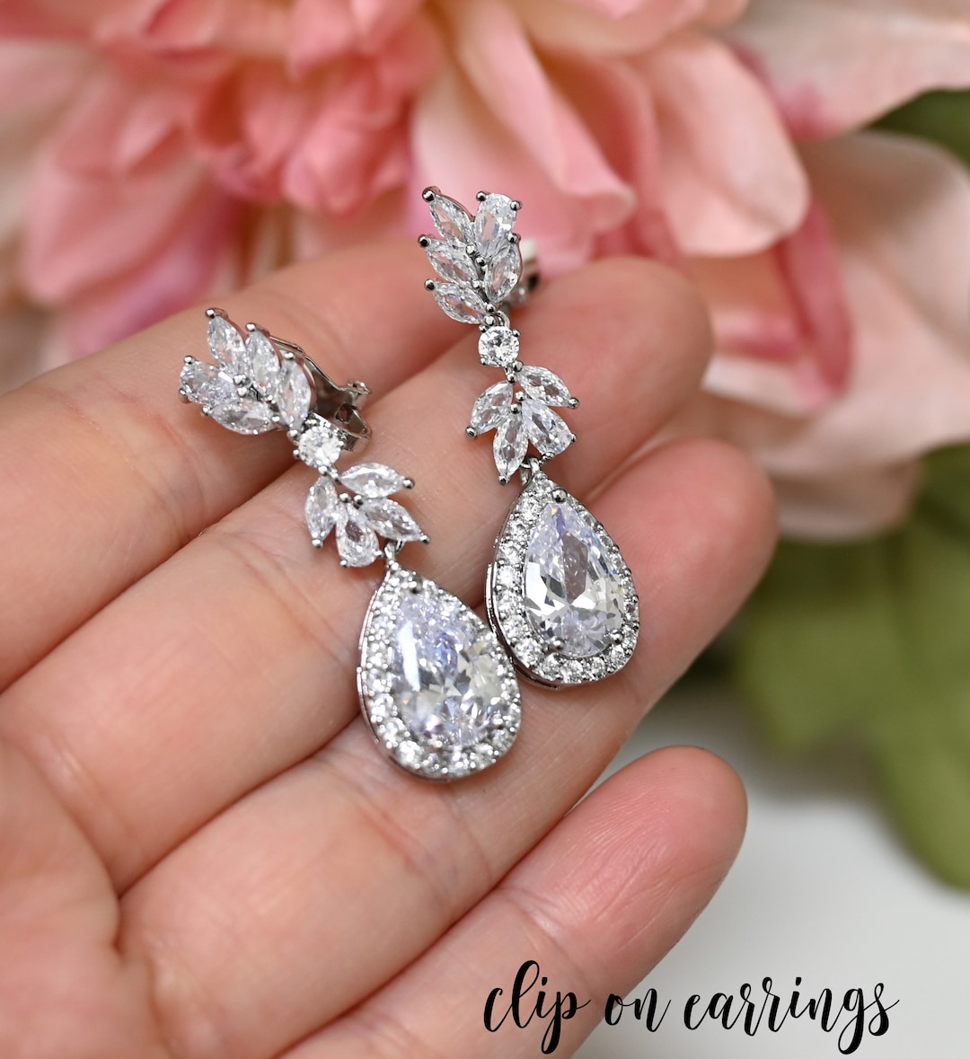 Clip on Bridal Earrings Clip on Drop Earrings Clip on Silver Earrings