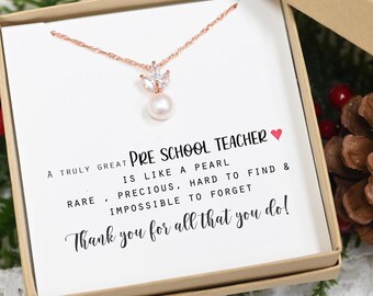 Pre school teacher gift for pre school teacher appreciation gift Christmas minimalist jewelry gift thank you teacher gift pearl necklace ps