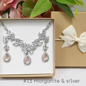 Morganite pink  rose gold earrings necklace bracelet summer wedding jewelry set for bridesmaid gifts mother of bride groom red maid of honor