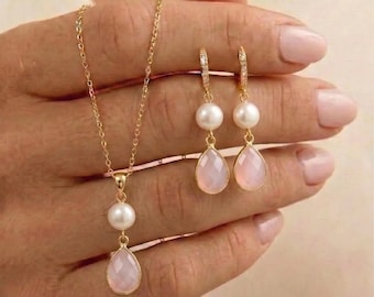 Fresh water Pearl Drop Earrings,  Bridal Jewelry, Bridesmaid Gift ,pink opal light pink necklace