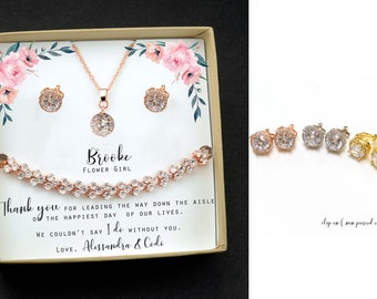 CLIP ON Flower Girl Jewelry Necklace Flower Girl Gift Set be my flower girl Flower Girl Proposal Kid junior bridesmaid bracelet earring