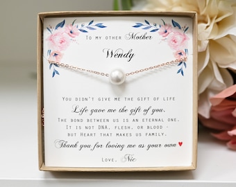 Mother's day gift  ,Bonus mom gift  bride, Bonus mom  , Stepmom wedding gift from the groom, Dainty  necklace,  PEARL rose gold Silver