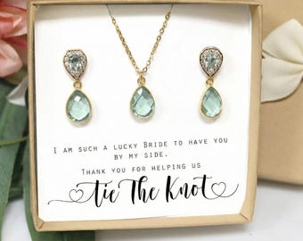 Mint Green Teardrop Bridal Jewelry Set, Bridesmaid Gift s12