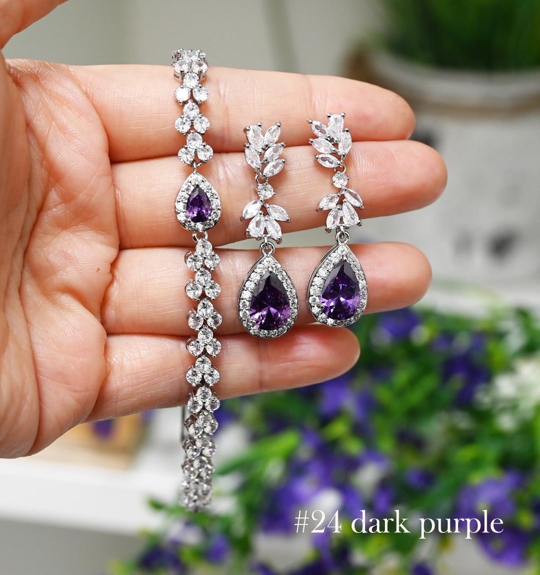 Dark Purple #24 Purple Amethyst Silver Wedding Jewelry Bridesmaid